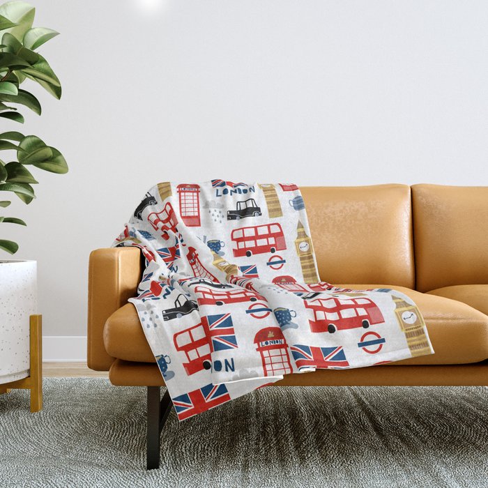 London travel pattern cute england print for nursery kids room boys or girls decor Throw Blanket Gallery Image 1
