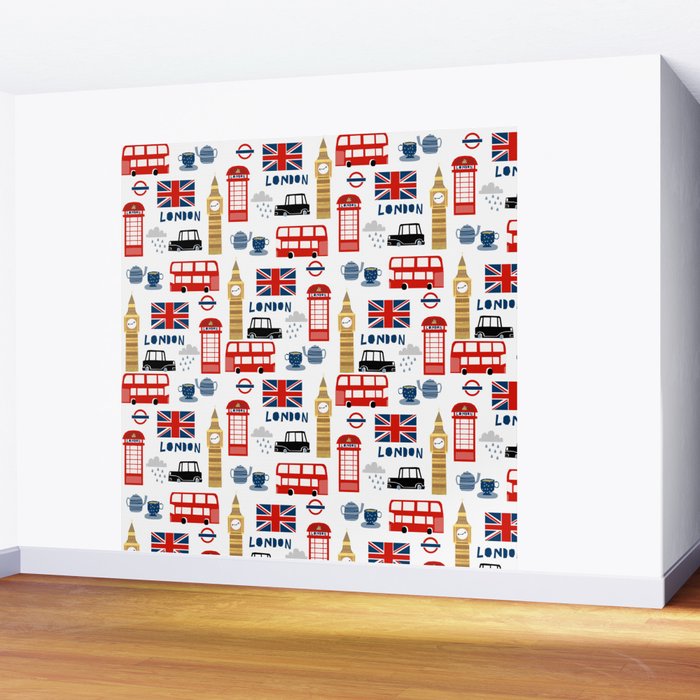 London travel pattern cute england print for nursery kids room boys or girls decor Wall Mural Gallery Image 2