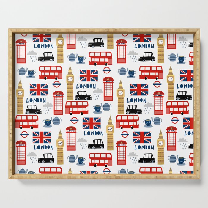 London travel pattern cute england print for nursery kids room boys or girls decor Serving Tray Gallery Image 1
