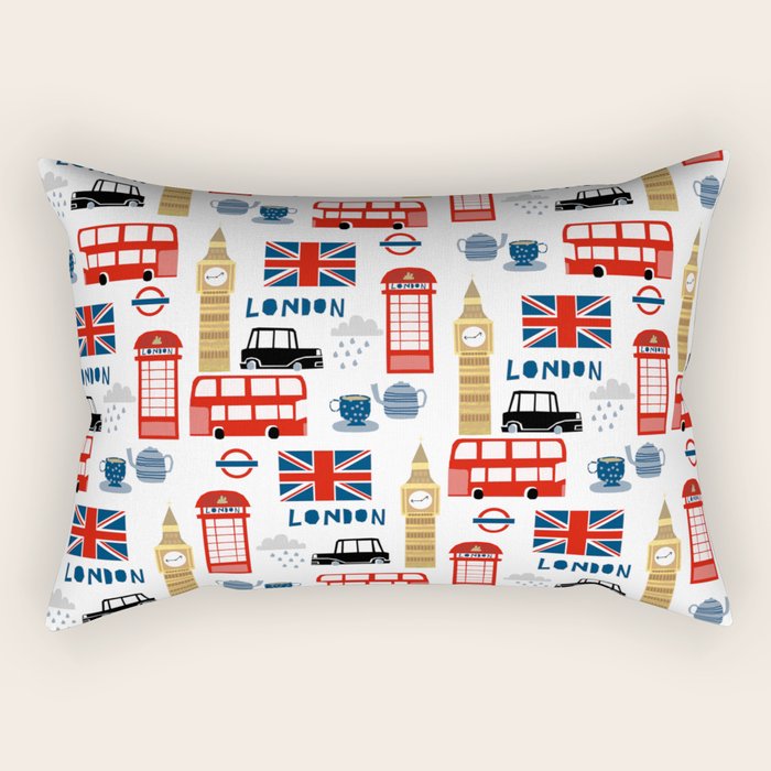 London travel pattern cute england print for nursery kids room boys or girls decor Rectangular Pillow Gallery Image 1