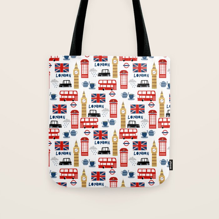 London travel pattern cute england print for nursery kids room boys or girls decor Tote Bag Gallery Image 1