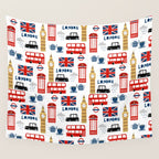London travel pattern cute england print for nursery kids room boys or girls decor Wall Tapestry Gallery Image 4