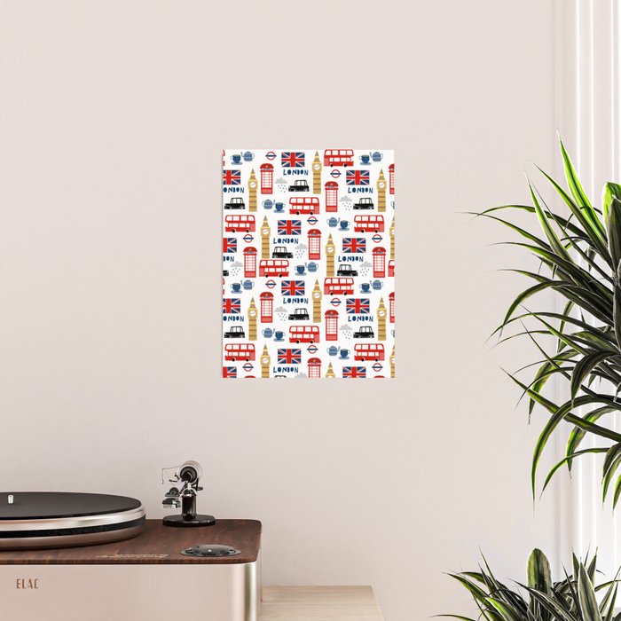 London travel pattern cute england print for nursery kids room boys or girls decor Poster Gallery Image 2