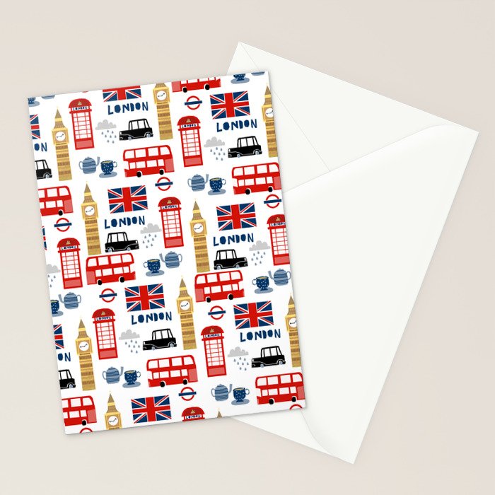 London travel pattern cute england print for nursery kids room boys or girls decor Stationery Card Gallery Image 2