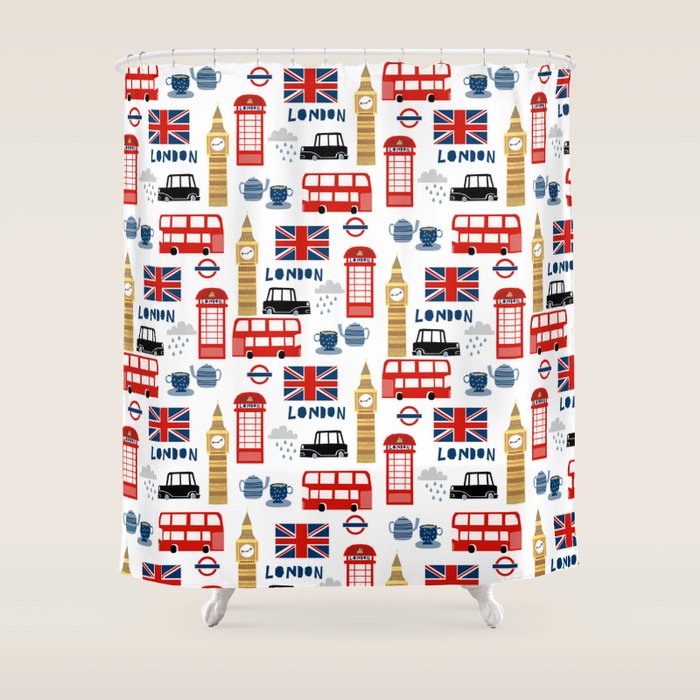 London travel pattern cute england print for nursery kids room boys or girls decor Shower Curtain Gallery Image 1
