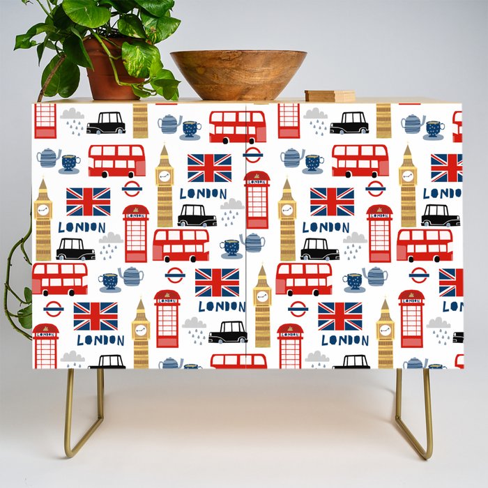 London travel pattern cute england print for nursery kids room boys or girls decor Credenza Gallery Image 1