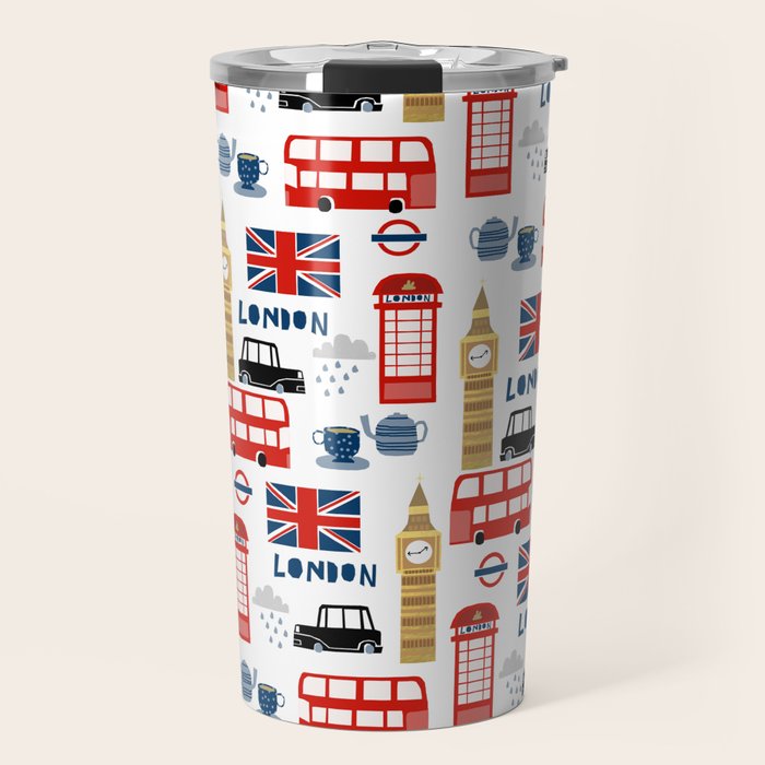 London travel pattern cute england print for nursery kids room boys or girls decor Travel Mug Gallery Image 1
