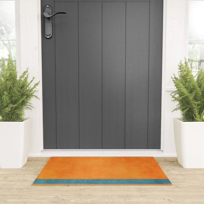 Teal Orange Minimalist Rich Texture Artwork Welcome Mat Gallery Image 3