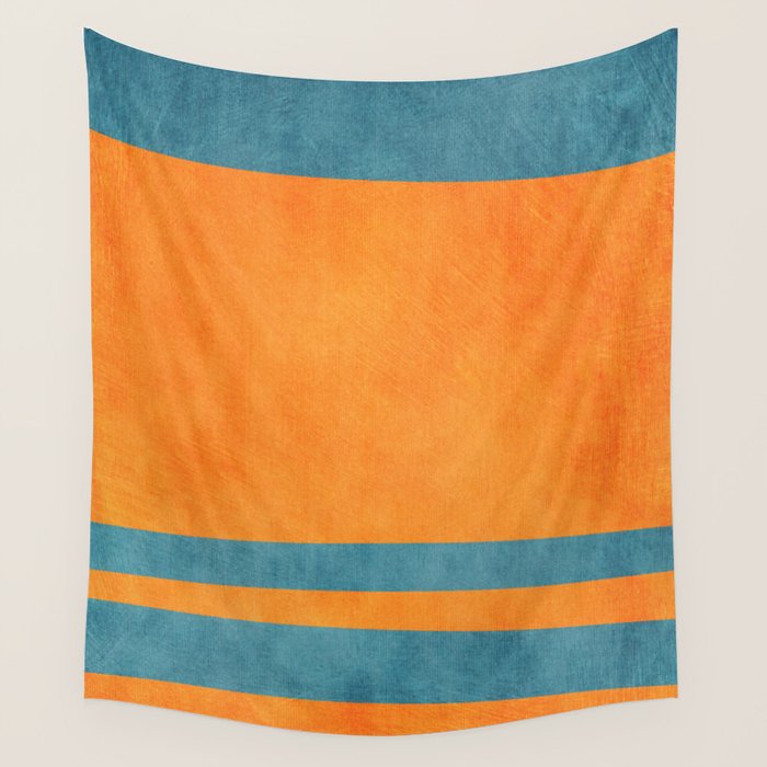 Teal Orange Minimalist Rich Texture Artwork Wall Tapestry Gallery Image 1