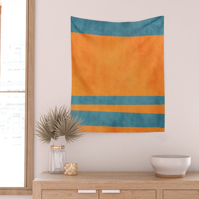 Teal Orange Minimalist Rich Texture Artwork Wall Tapestry Gallery Image 2