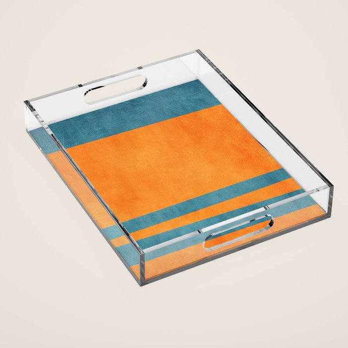 Teal Orange Minimalist Rich Texture Artwork Acrylic Tray Gallery Image 1