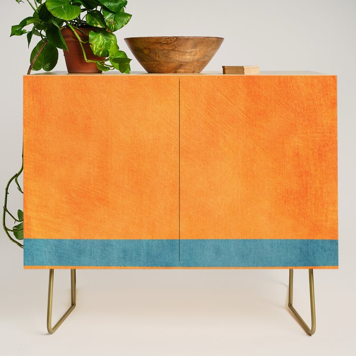 Teal Orange Minimalist Rich Texture Artwork Credenza Gallery Image 1