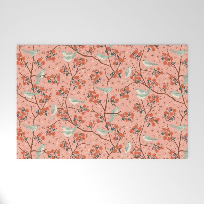 Birds In Cherry Blossom Trees Welcome Mat Gallery Image 1