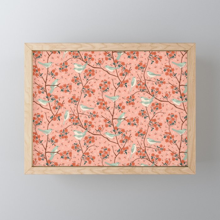 Birds In Cherry Blossom Trees Mini Art Print Gallery Image 1