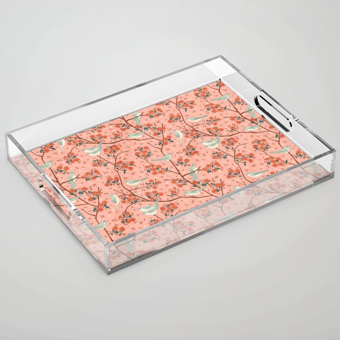 Birds In Cherry Blossom Trees Acrylic Tray Gallery Image 1