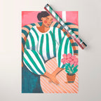 Woman in stripes in thought Wrapping Paper Gallery Image 1