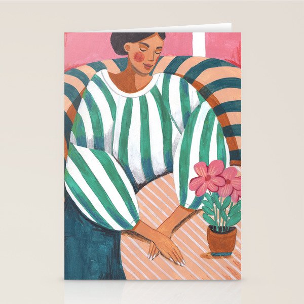 Woman in stripes in thought Stationery Card Gallery Image 2
