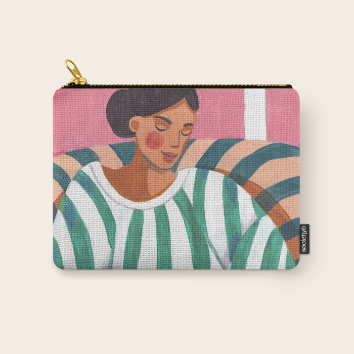 Woman in stripes in thought Carry All Pouch Gallery Image 1