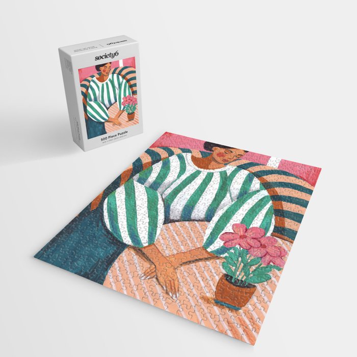 Woman in stripes in thought Jigsaw Puzzle Gallery Image 2