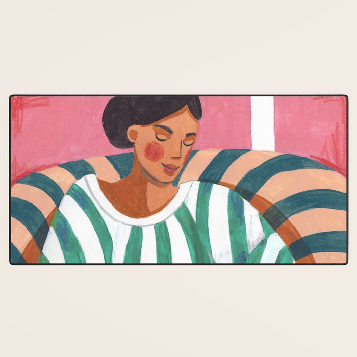 Woman in stripes in thought Desk Mat Gallery Image 3