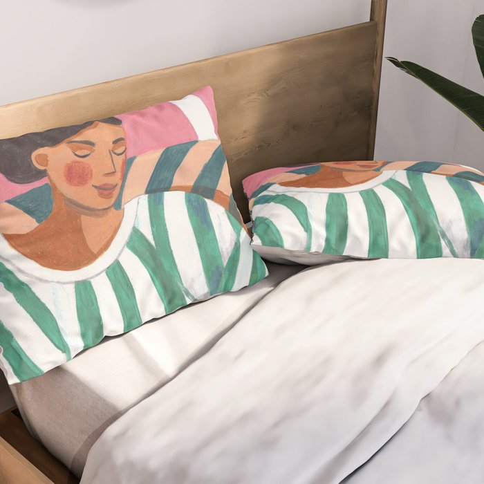 Woman in stripes in thought Pillow Sham Gallery Image 2