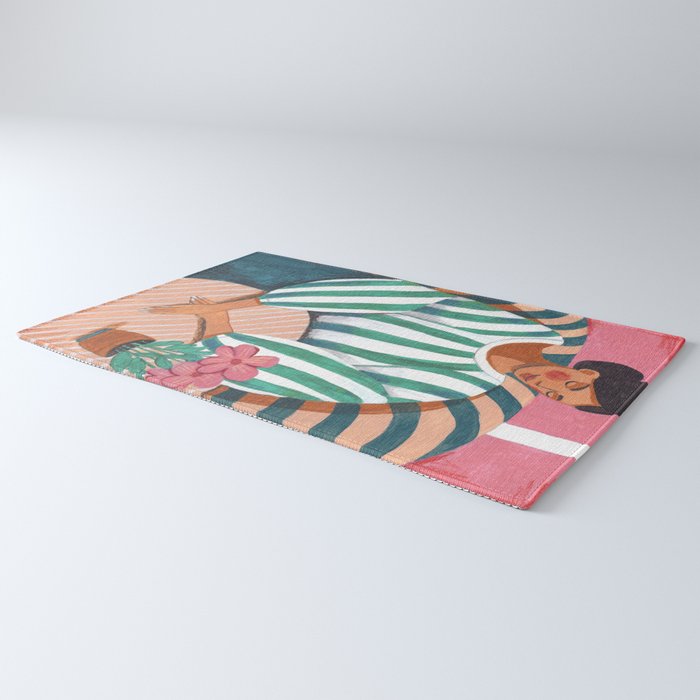 Woman in stripes in thought Rug Gallery Image 3