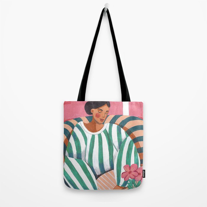 Woman in stripes in thought Tote Bag Gallery Image 2