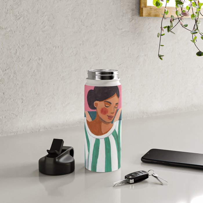 Woman in stripes in thought Water Bottle Gallery Image 4