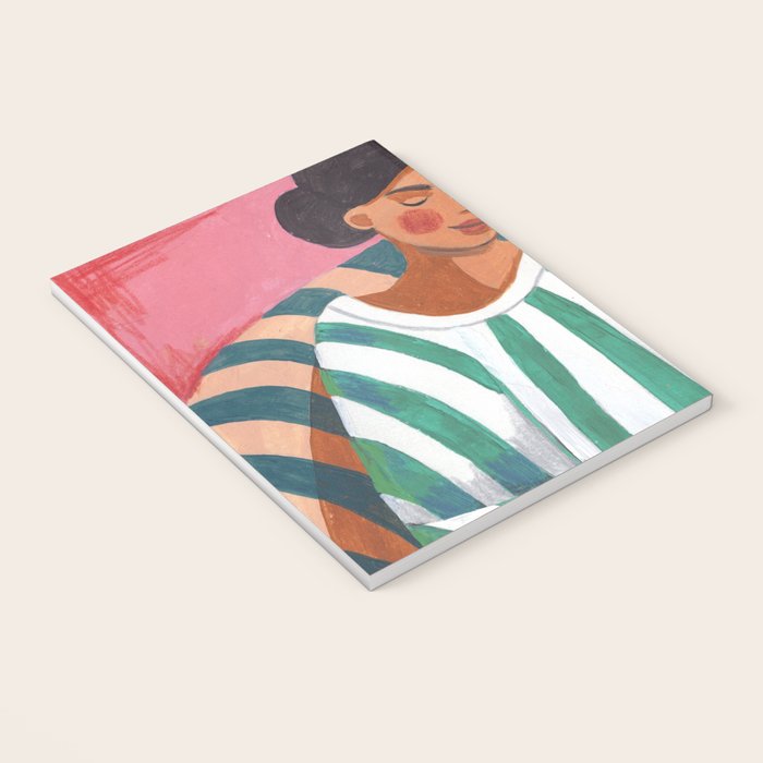 Woman in stripes in thought Notebook Gallery Image 3