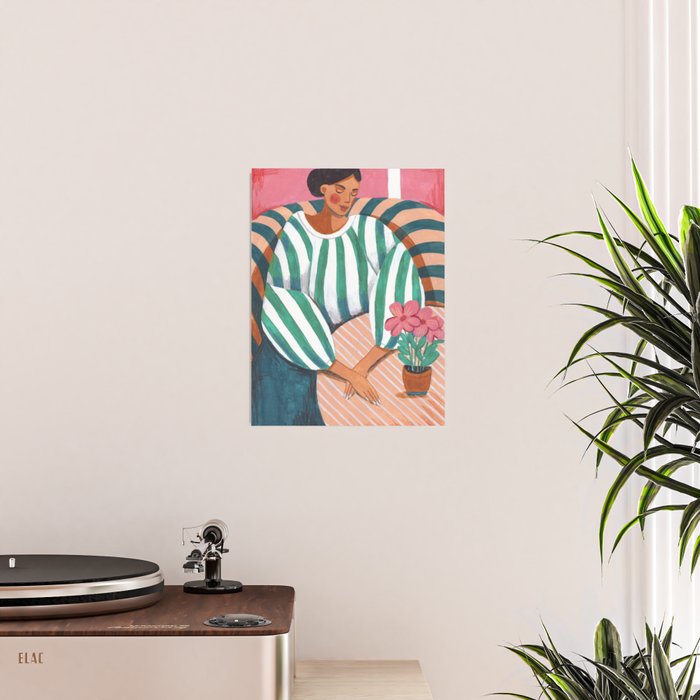 Woman in stripes in thought Poster Gallery Image 2