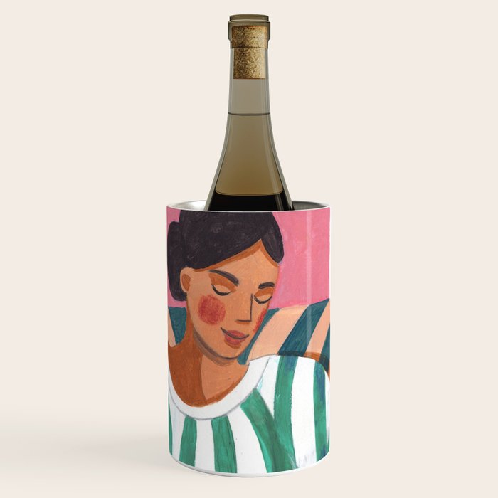 Woman in stripes in thought Wine Chiller Gallery Image 1