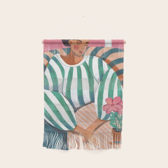 Woman in stripes in thought Wall Hanging Gallery Image 1