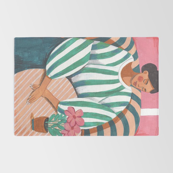 Woman in stripes in thought Rug Gallery Image 2