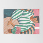 Woman in stripes in thought Rug Gallery Image 2
