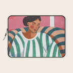 Woman in stripes in thought Laptop Sleeve Gallery Image 1
