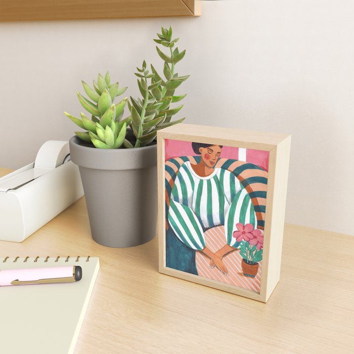 Woman in stripes in thought Mini Art Print Gallery Image 2