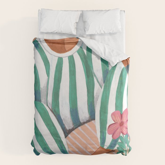 Woman in stripes in thought Duvet Cover Gallery Image 6