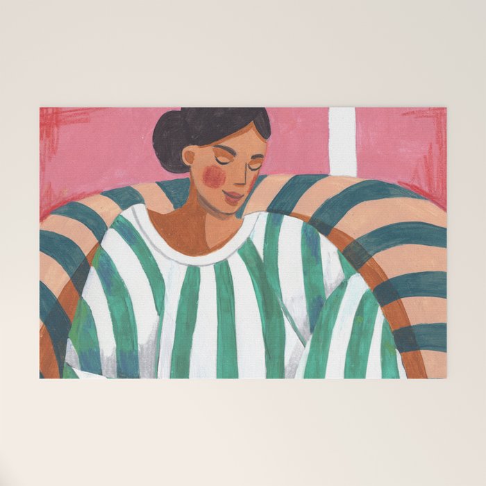 Woman in stripes in thought Welcome Mat Gallery Image 1