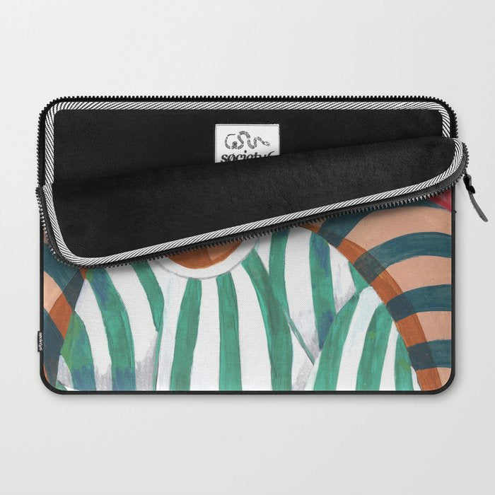 Woman in stripes in thought Laptop Sleeve Gallery Image 2