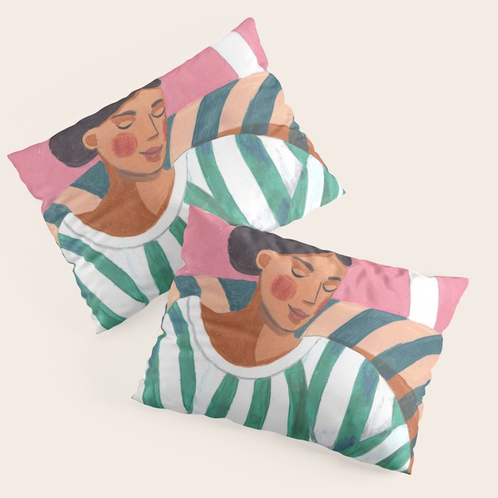 Woman in stripes in thought Pillow Sham Gallery Image 1