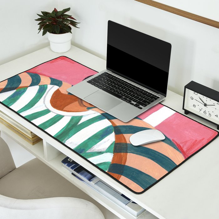 Woman in stripes in thought Desk Mat Gallery Image 2