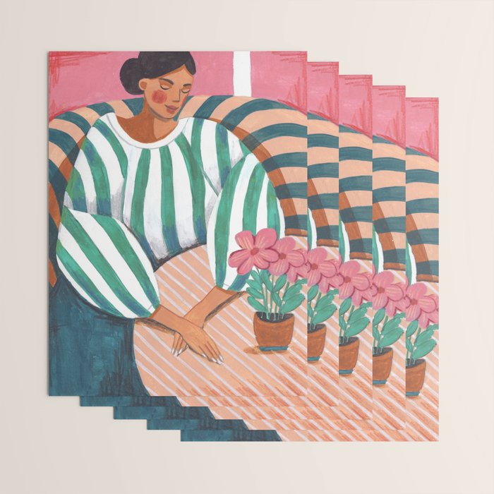 Woman in stripes in thought Wrapping Paper Gallery Image 3