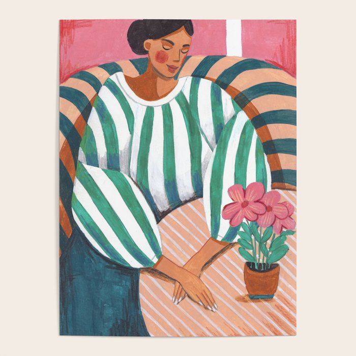 Woman in stripes in thought Poster Gallery Image 4