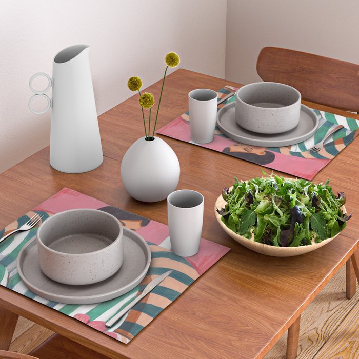 Woman in stripes in thought Placemat Gallery Image 2