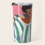 Woman in stripes in thought Travel Mug Gallery Image 3
