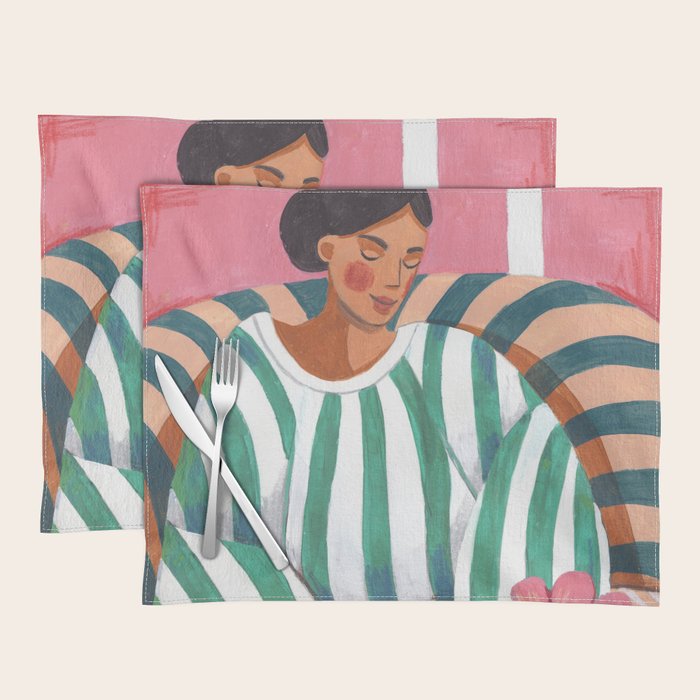 Woman in stripes in thought Placemat Gallery Image 1