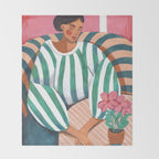 Woman in stripes in thought Throw Blanket Gallery Image 2