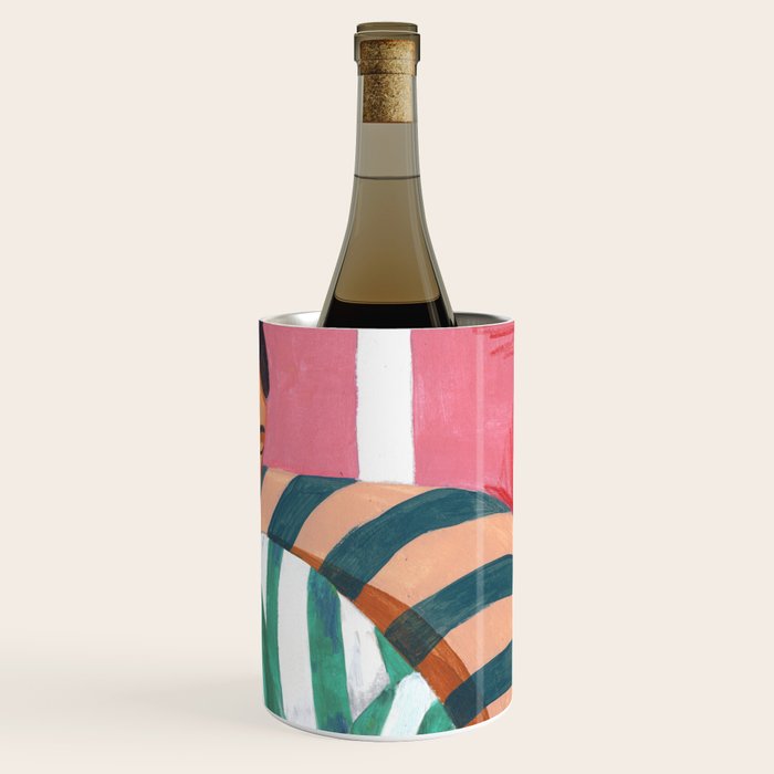 Woman in stripes in thought Wine Chiller Gallery Image 3
