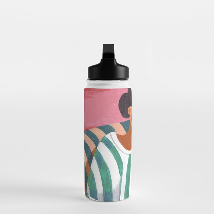 Woman in stripes in thought Water Bottle Gallery Image 3
