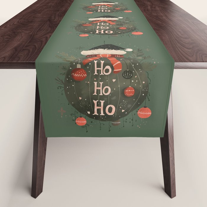 Festive Ho Ho Ho Bauble Green  Table Runner Gallery Image 1